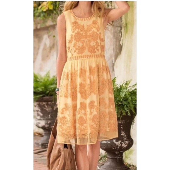 Sundance Deep Yellow Romantic Dress 10 Lace Embroidery Occasion Sleeveless Boho - Picture 1 of 14